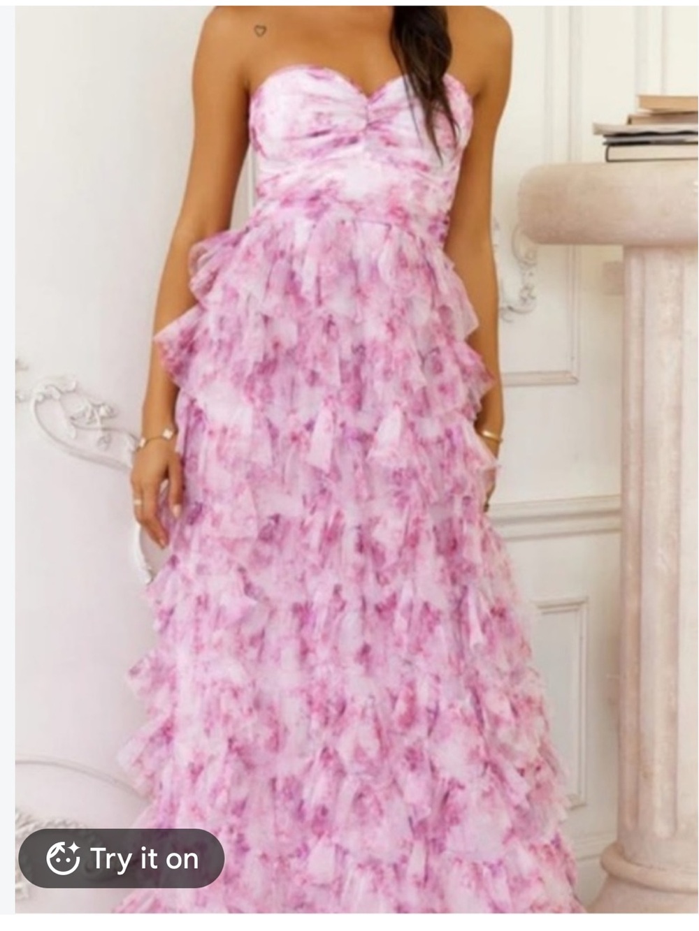Caroline Constas 🔥 Strapless Tulle Floral Maxi Dress SRP $ 296